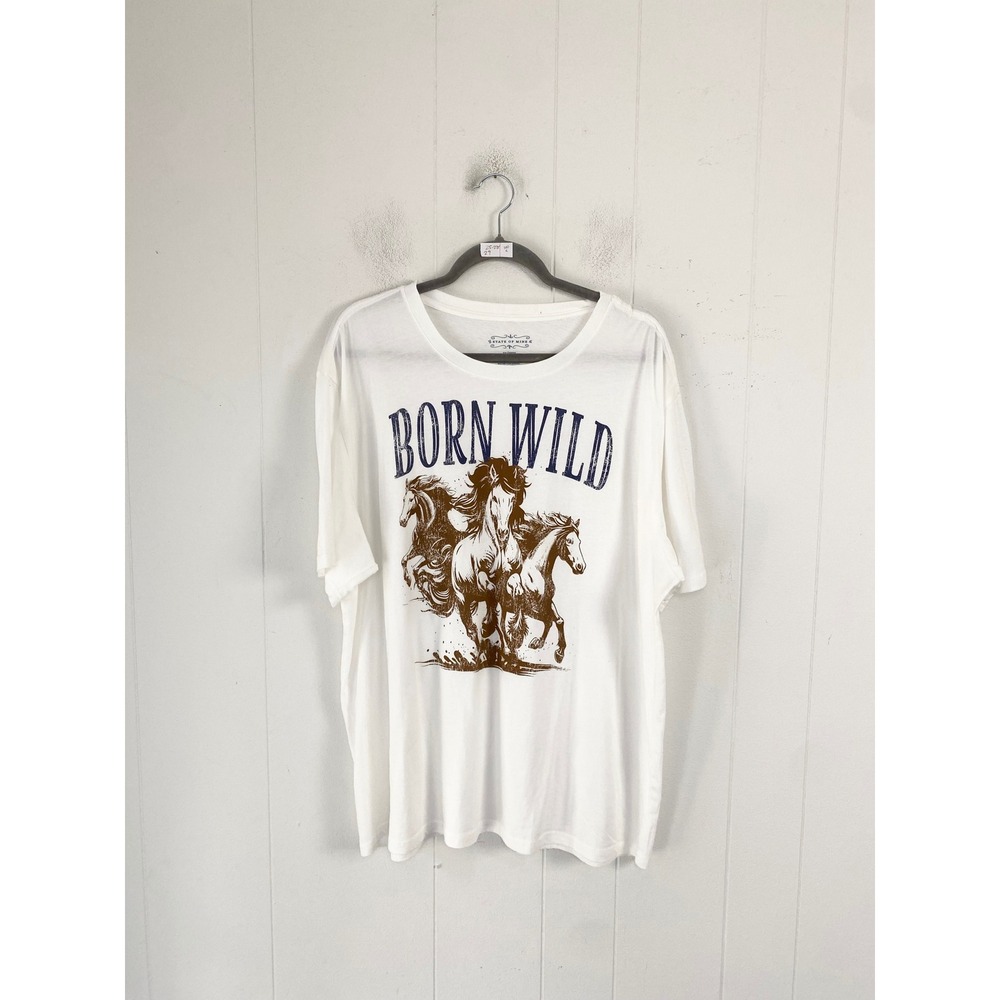 State of Mine Born Wild Horse Graphic Tee White XXL Cotton Short Sleeve T-Shirt